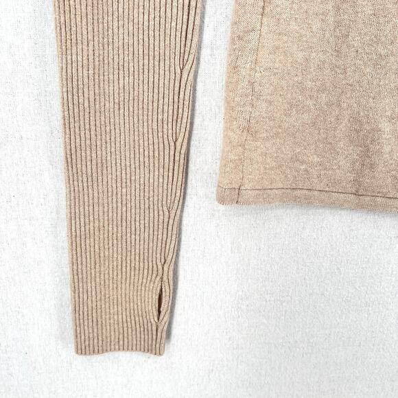 ENZA COSTA Fine Cashmere Knitted V-neck Sweater Medium Large Oatmeal Long Sleeve - Picture 10 of 15